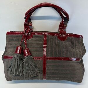 Claudia Firenze Grey Suede Patent Leather Red Shoulder Bag